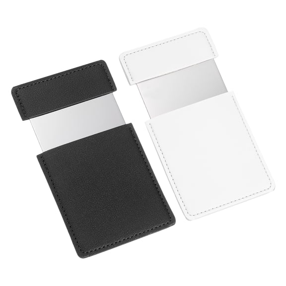 Uxcell 1Pcs Small Pocket Mirror for Purse, Stainless Steel Compact Makeup Travel Handheld Mirror with Leather Case for Women, Girls, Purse, Gift (Black/White, 2.5 x 3.8")