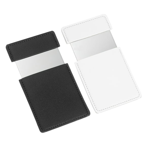 Uxcell 1Pcs Espejo de Bolsillo Pequeño para Cartera, Espejo de Maquillaje Compacto de Acero Inoxidable Portátil con Funda de Cuero para Mujeres, Niñas, Cartera, Regalo (Negro/Blanco, 2.5 x 3.8")