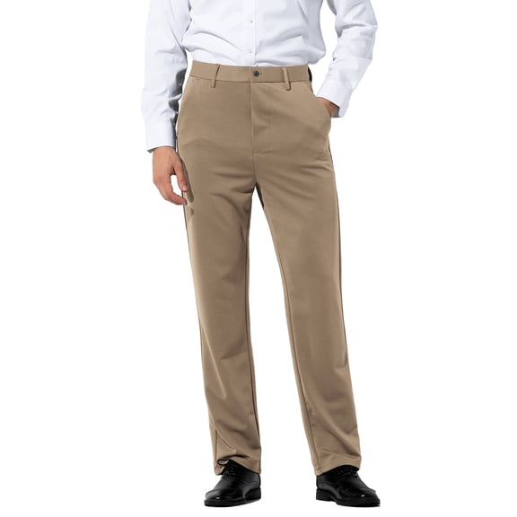 Mens Stretch Dress Pants Flat Front Business Casual Pants Classic Fit Lightweight, Khaki
