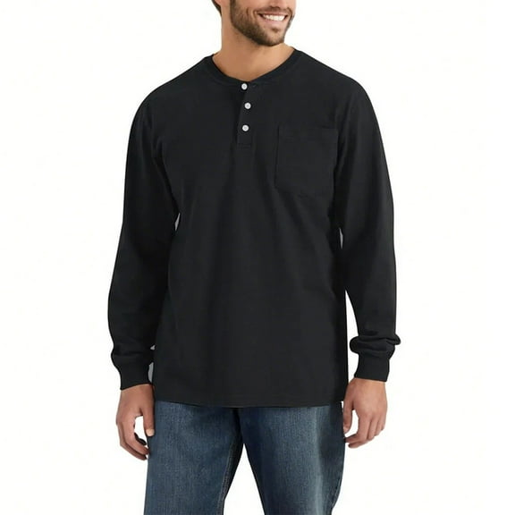 BOMYJESK Long Sleeve Shirts for Mens Relaxed Big and Tall T-Shirts Pocket Essentials Heavyweight Henleys Tops Clearance Black XL