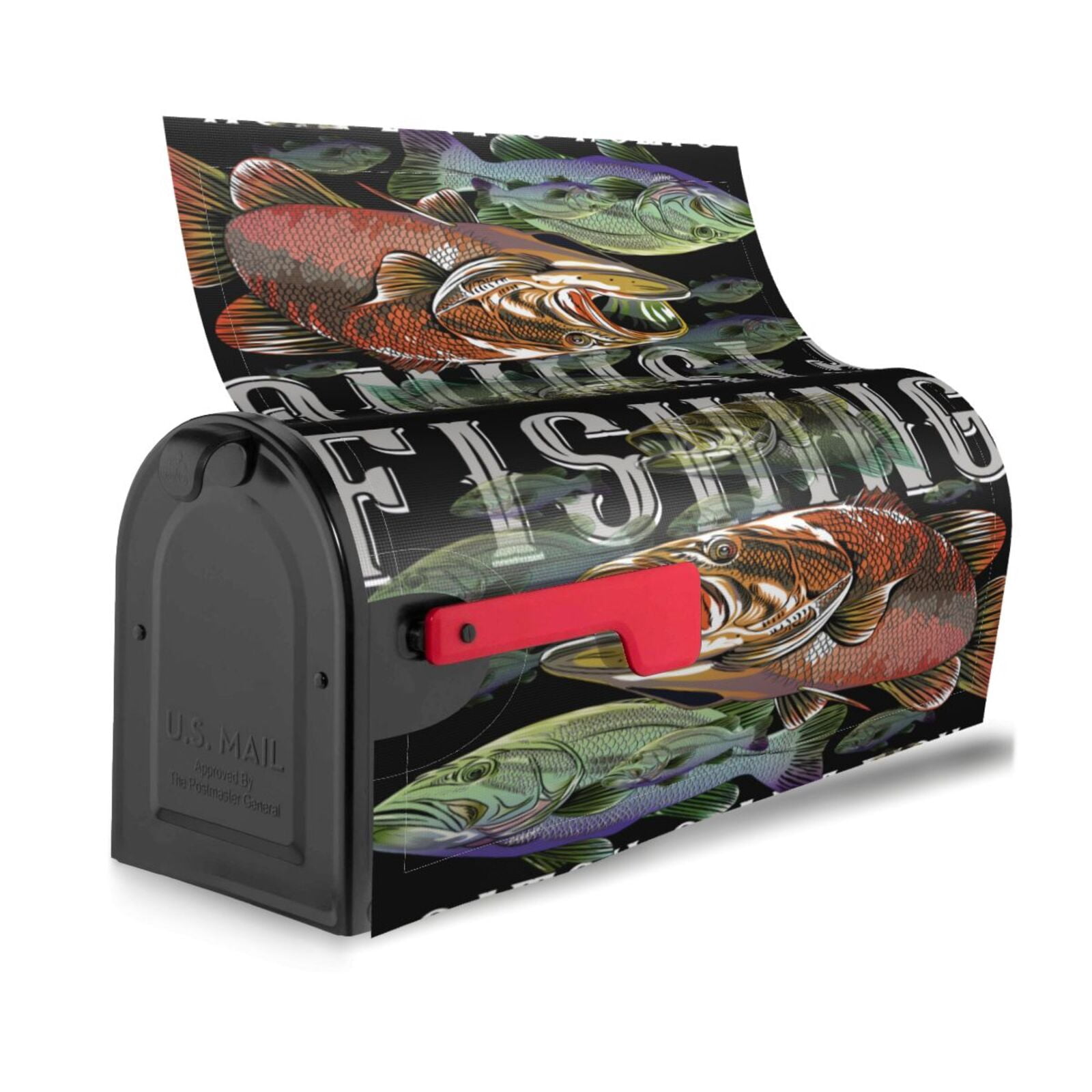 Xecao bass water fishing for Mailbox Cover with Magnetic Strips, Waterproof and Sunscreen, Adds a Decorative Touch to Your Garden Yard-21x18 in