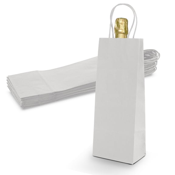 MT Products White Paper Wine Gift Bags with Handle 5.25" x 3.25" x 13.13" - Pack of 120