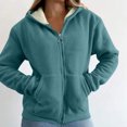 thumbnail image 4 of Zip Up Solid Hooded Jackets for Women Warm Sherpa Fleece Lined Coats Solid Oversized Long Sleeve Tops Fall Winter Outerwear, 4 of 8