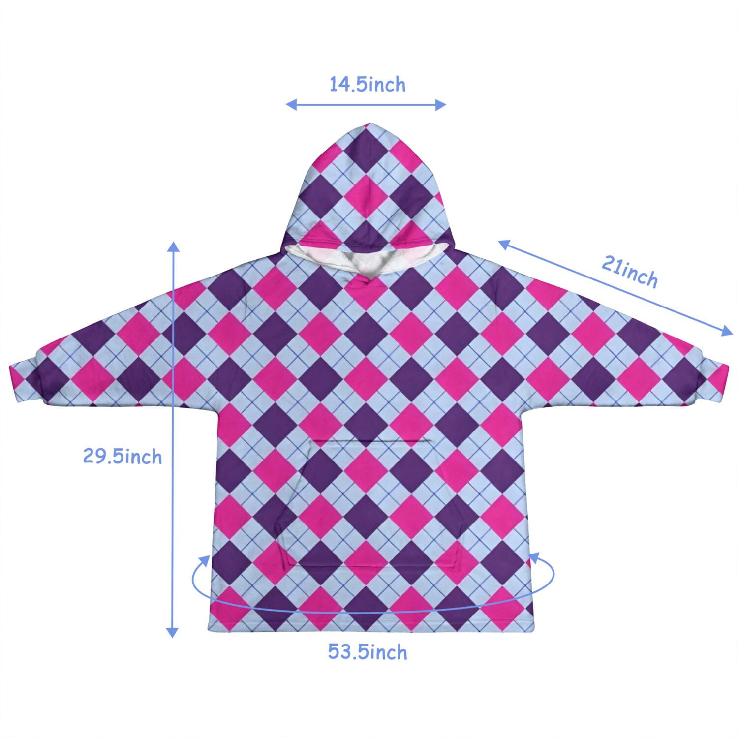 Pink Purple Checkered Pattern Blanket Hoodies for Kids 6-13YR Oversize Wearable Blanket Hoodies for Boys Girls Teens