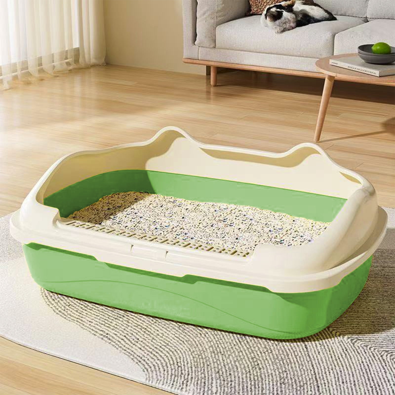 Msgweeeg Semi Enclosed High Bar Cats Litter Box Splash Proof Design with Cat Shovel Comfortable Easy Clean Home Hygiene Odor Control for Multiple Cats Modern Practical Pet Supplies