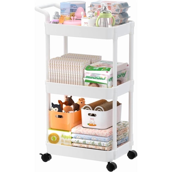 Diaper Caddy, 3 Tier Rolling Cart for Baby Essentials, Off-White(Plastic Products)