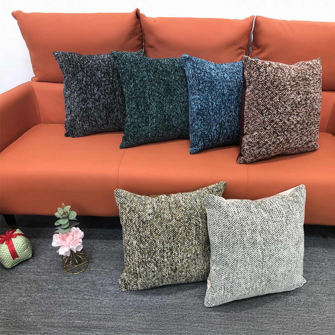Chenille Textured Decorative Throw Pillow Covers for Sofa Living Room Home, Cozy Accent Cushions for Families & Apartments, 18x18 Inch