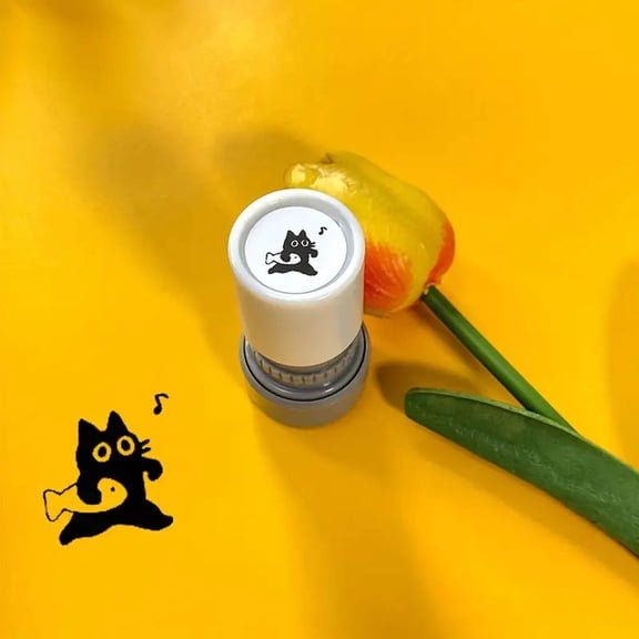Adorable Cute Black Cat Self-Inking Rubber Stamp Mini Decorative Stamp Long-Lasting and Clear Imprinting for Journaling Scrapbooking Card Crafting Stationery Projects DIY Cards Letters (6ml)