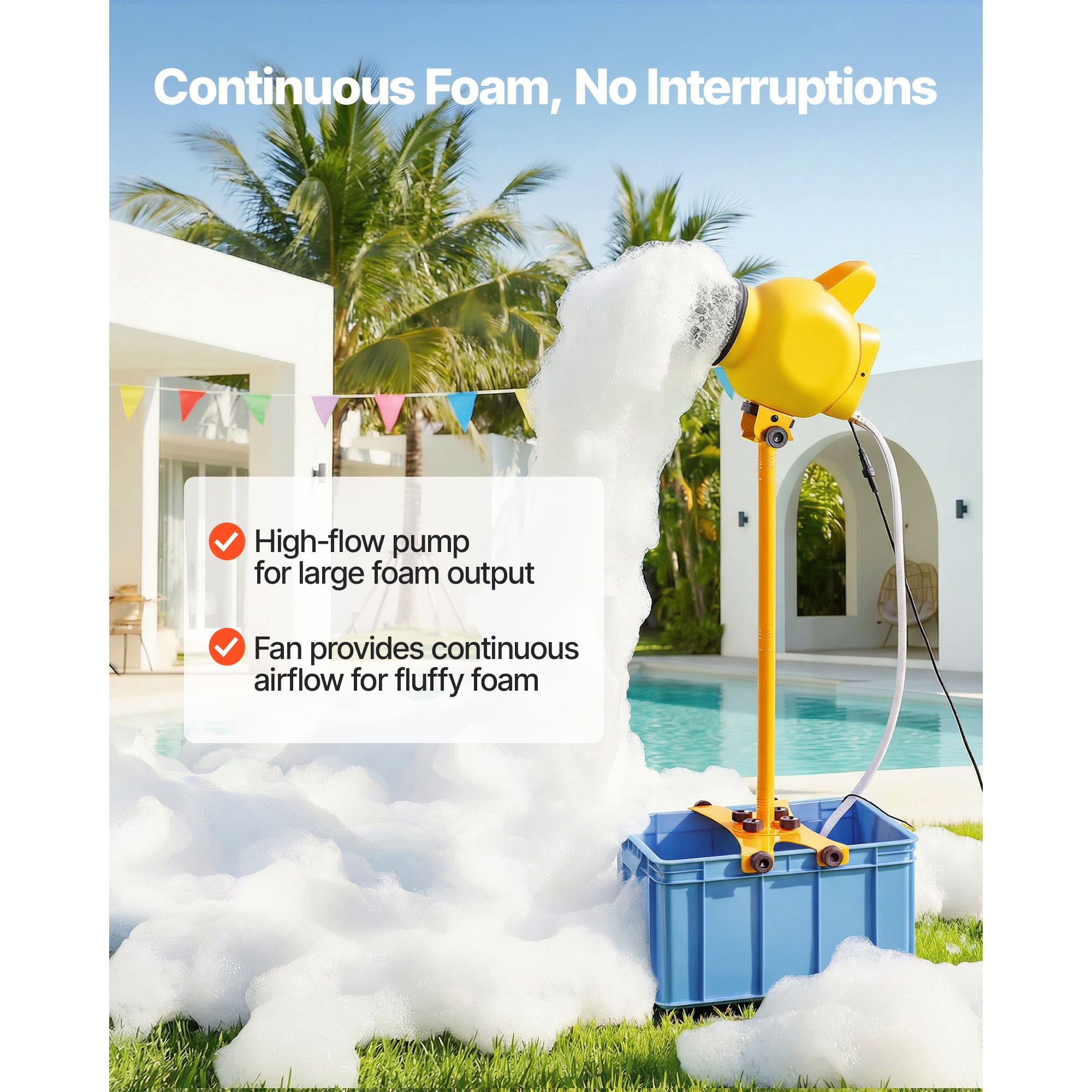 KFFKFF Foam Machine with Adjustable Angle Control, Bubble Maker with 37QT Water Tank, Stable Vertical Design for Events, Celebrations, and Parties