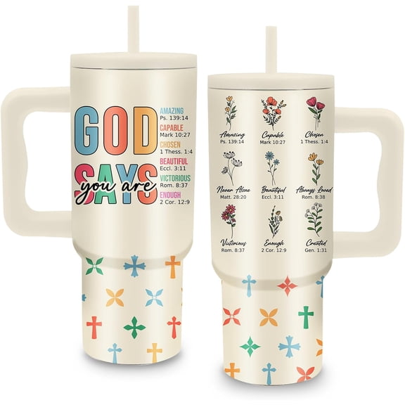 20oz Aesthetic Christian Tumbler with Handle & Straw - Stainless Steel Insulated Cup, Gifts For Women, Religious,Birthday, Christmas & Daily Use