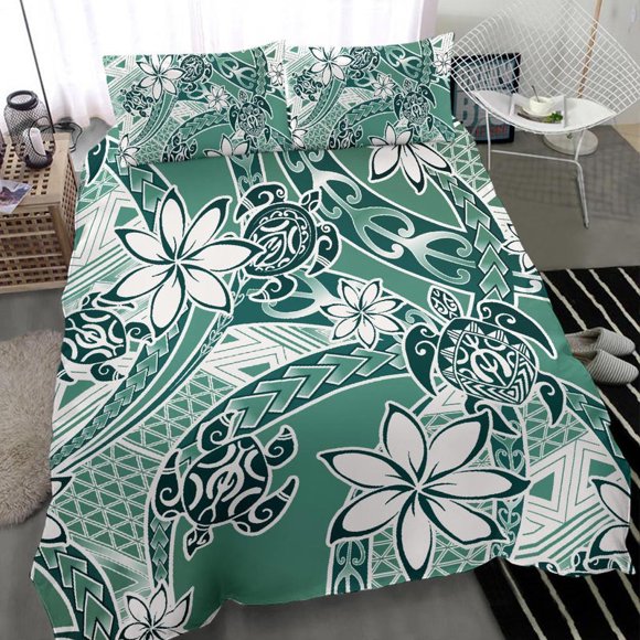 Polynesian Duvet Cover Set - Turtle Duvet Cover Set Green