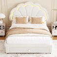 thumbnail image 3 of Full Upholstered LED Bed Frame - with Storage Headboard & Storage Drawer, Berber Fleece Princess Platform Bed for Kids, Wood Support, No Box Spring Needed, Easy Assembly, Beige, 3 of 7