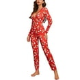 thumbnail image 3 of Women Pajamas Jumpsuit, Buttons V Neck Long Sleeve Christmas Cartoon Printed One-Piece Sleepwear, 3 of 6
