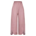 thumbnail image 4 of Cotton Linen Crop Pants for Women Elastic Waist Vintage Floral Embroidered Cropped Trousers Wide Leg Pants with Pockets, 4 of 5