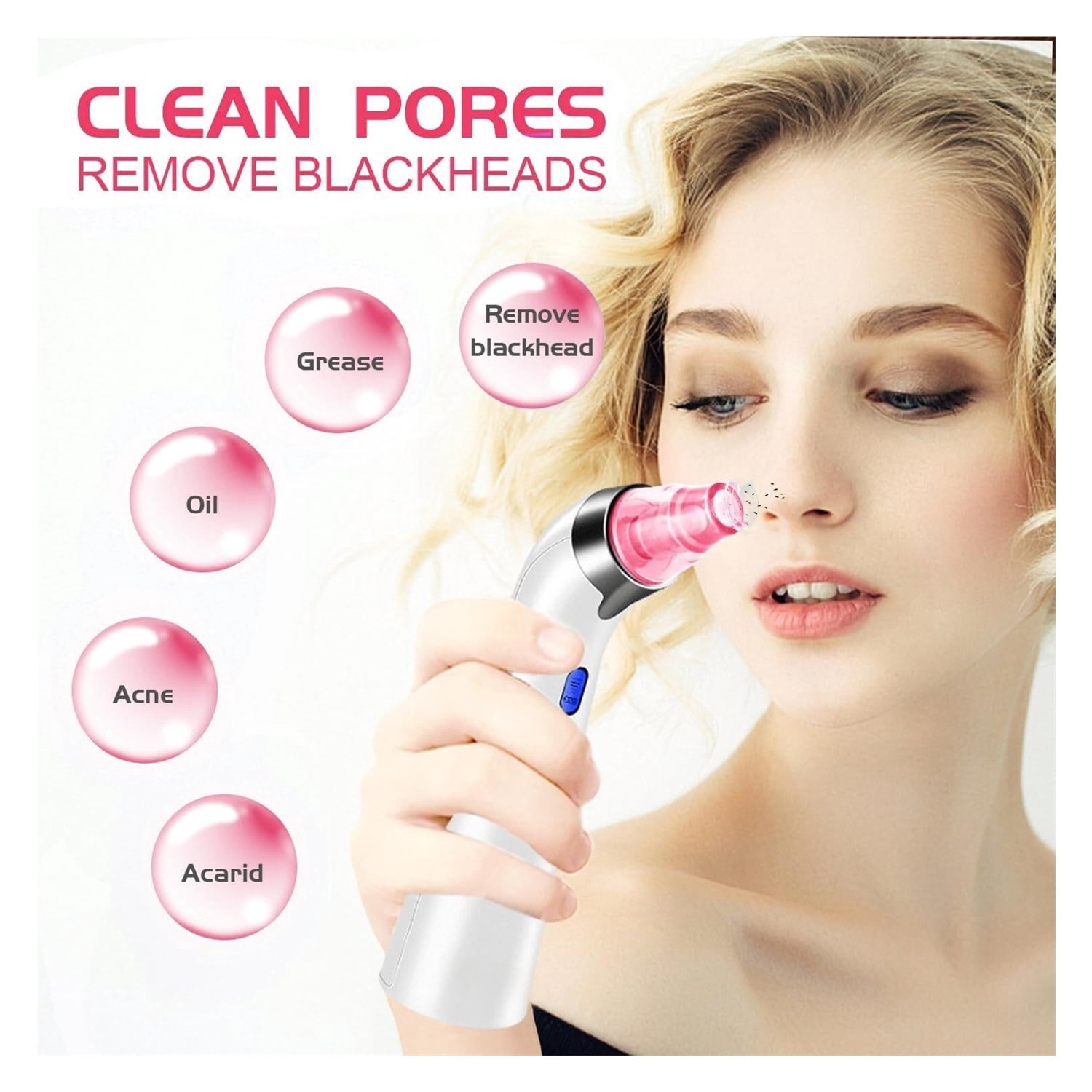 Blackhead Remover Pore Vacuum, Face Suction Pore Cleaner, 5 Suction Power Electric Blackhead Extractor Tool, 4 Probes, Blackhead Suction Remover for Women & Men