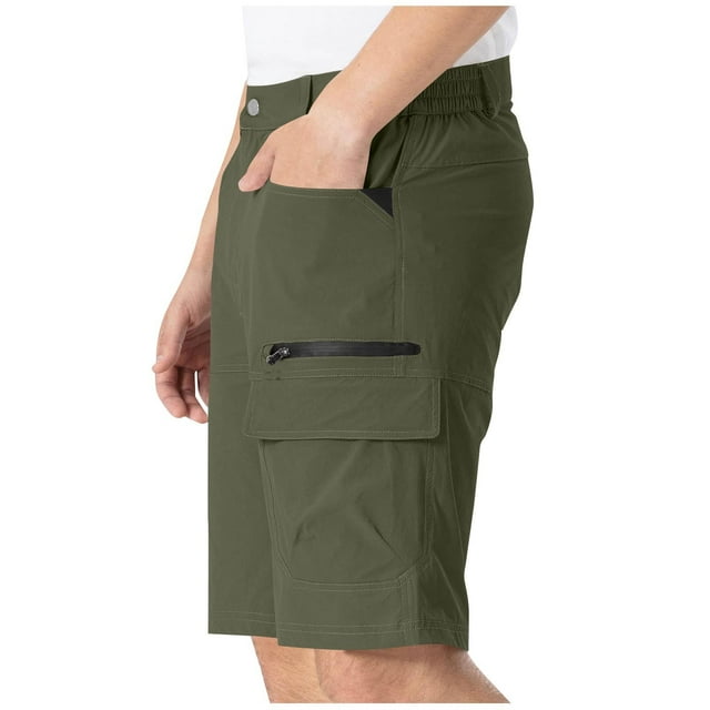 FRSASU Short de Golf pour Hommes, Shorts Cargo de Randonnée avec Bouton, Fermeture Éclair et 3 Poches, Séchage Rapide, Décontracté, Extensible, Short de Golf de Travail, Extérieur, Été, Vert Armée