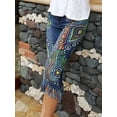 thumbnail image 3 of Pantalones vaqueros para mujer, tendencia 2024, ajustados, de cintura alta, estilo bohemio, con estampado de plumas de pavo real, denim con flecos y elásticos, 3 of 4