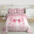 thumbnail image 2 of Homewish Pink Bowtie Ribbon Bedding Comforter Set,Chic Diamond Twin Comforter Sets,Cartoon Bow Knot Bedding Set For Girls Kids,Ultra Soft Home Decor Reversible,2pcs, 2 of 8