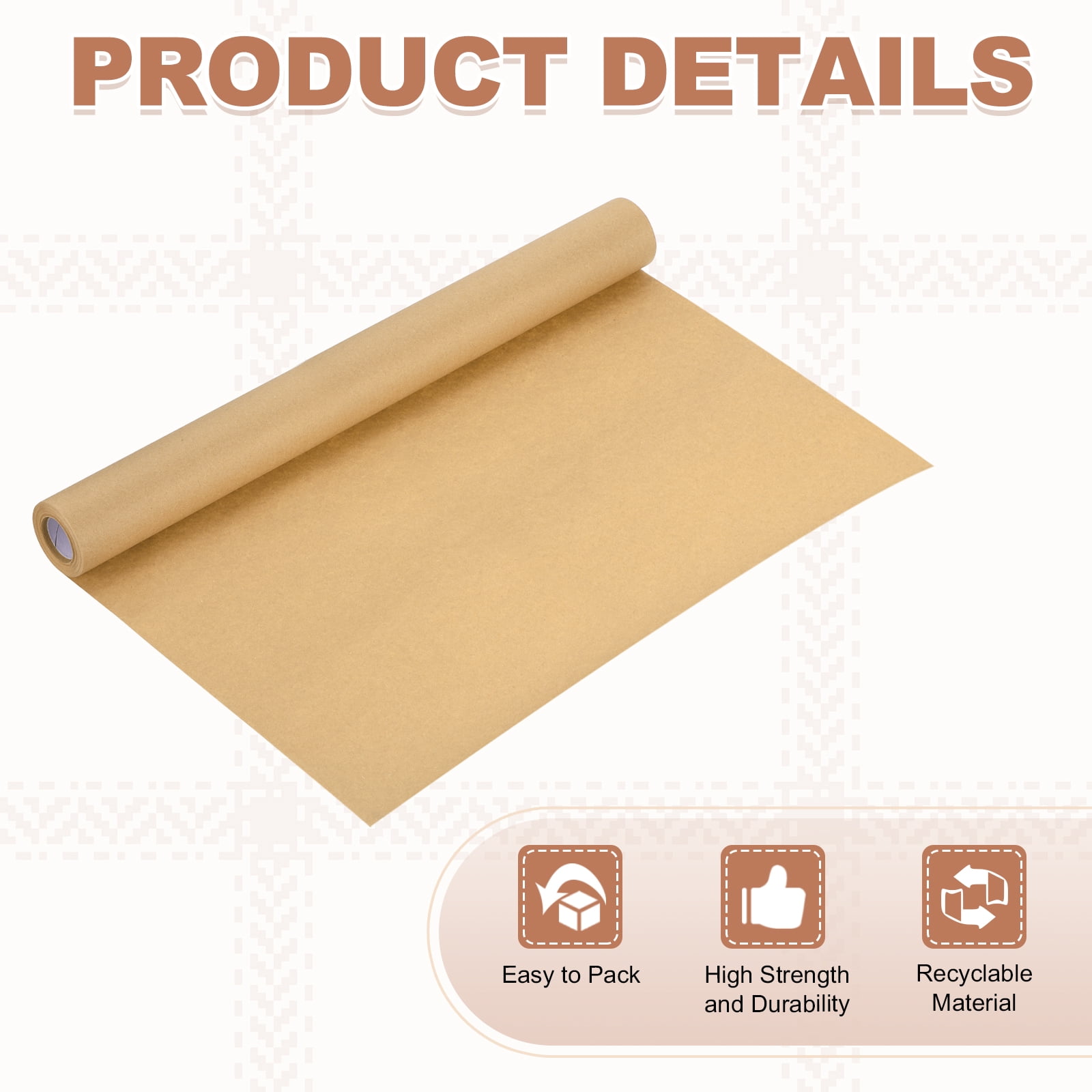 Uxcell Kraft Wrapping Paper Roll, 17.52" x 433"(36 ft) Decorative Paper for Gift Wrapping Bouquet Flower Bulletin Board Art Painting Craft Packaging Shipping, Brown 80GSM