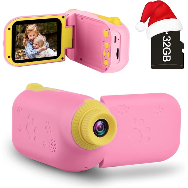 Cámara para niños Cámara digital para niños Grabadora de video 1080P Cámara digital de 12MP Videocámara con juegos 3-10 años Niñas Niños Regalos Juguete con tarjeta TF de 32GB (Rosa)