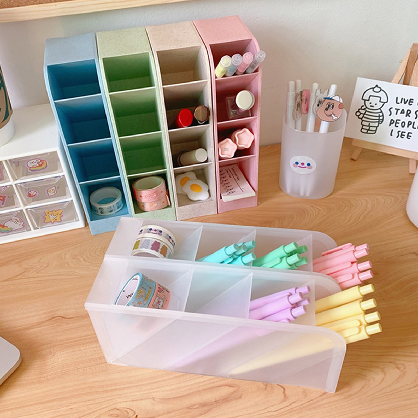 Cheers.US Plastic Desk Organizer, Multi-Functional Pen Holder Box,Desktop Stationary,Desktop Stationery Organizer,Home Office Art Supplies Storage Rack with Drawer