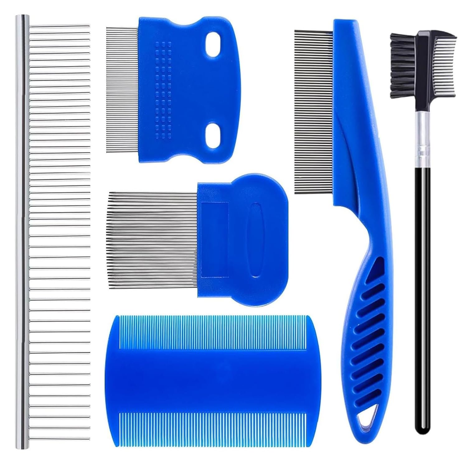 ACDANC 6 Pack Flea Comb for Dogs and Cats, Stainless Steel Pet Grooming Comb Set, Lice Comb, Double-Sided Tear Stain Remover, Dematting and Fine Tooth Combs for Small, Medium and Large Pets