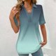thumbnail image 2 of Tops Cortos para las Mujeres Blusas Impresas de Gradiente Camiseta de Manga Corta con Cuello de Vuelta, Tops de Blusa para las Mujeres Casual, 2 of 5