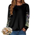 thumbnail image 6 of larppty Womens Fashion Floral Printed Crewneck Long Sleeve Casual Sweatshirt Pullover Tops (Black, S), 6 of 9