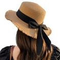 thumbnail image 4 of SikaFu Hat Spring And Summer Female Fashion Straw Hat Seaside Holiday Beach Hat Flat Top Floating Strap Bow And Sun Hat, 4 of 9