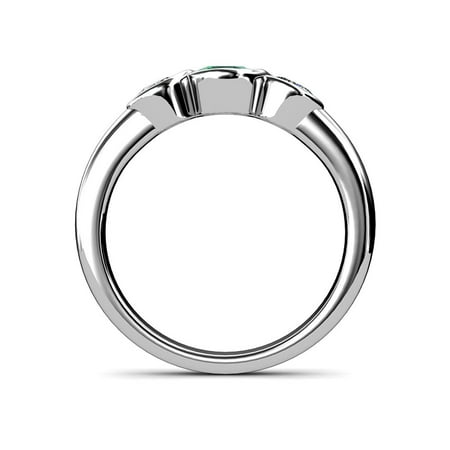 

Emerald and Diamond (SI2-I1 G-H) Infinity Three Stone Ring 1.42 ct tw in 14K White Gold.size 6.5
