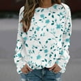 thumbnail image 2 of YUGYXL Long Sleeve Shirts for Women Plus Size Loose Pullover Fall Fashion Basic Trendy Crew Neck Floral Printed Casual Tops Sky Blue M, 2 of 5