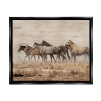 Galloping Horse Herd Countryside Animals & Insects Graphic Art Jet Black Framed Art Print Wall Art