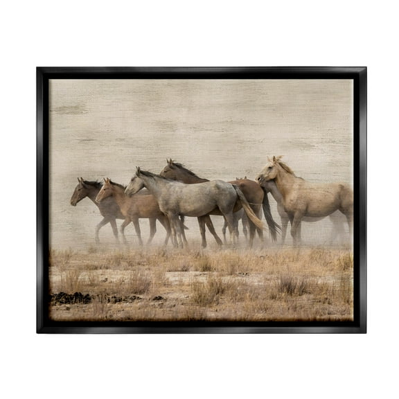 Galloping Horse Herd Countryside Animals & Insects Graphic Art Jet Black Framed Art Print Wall Art