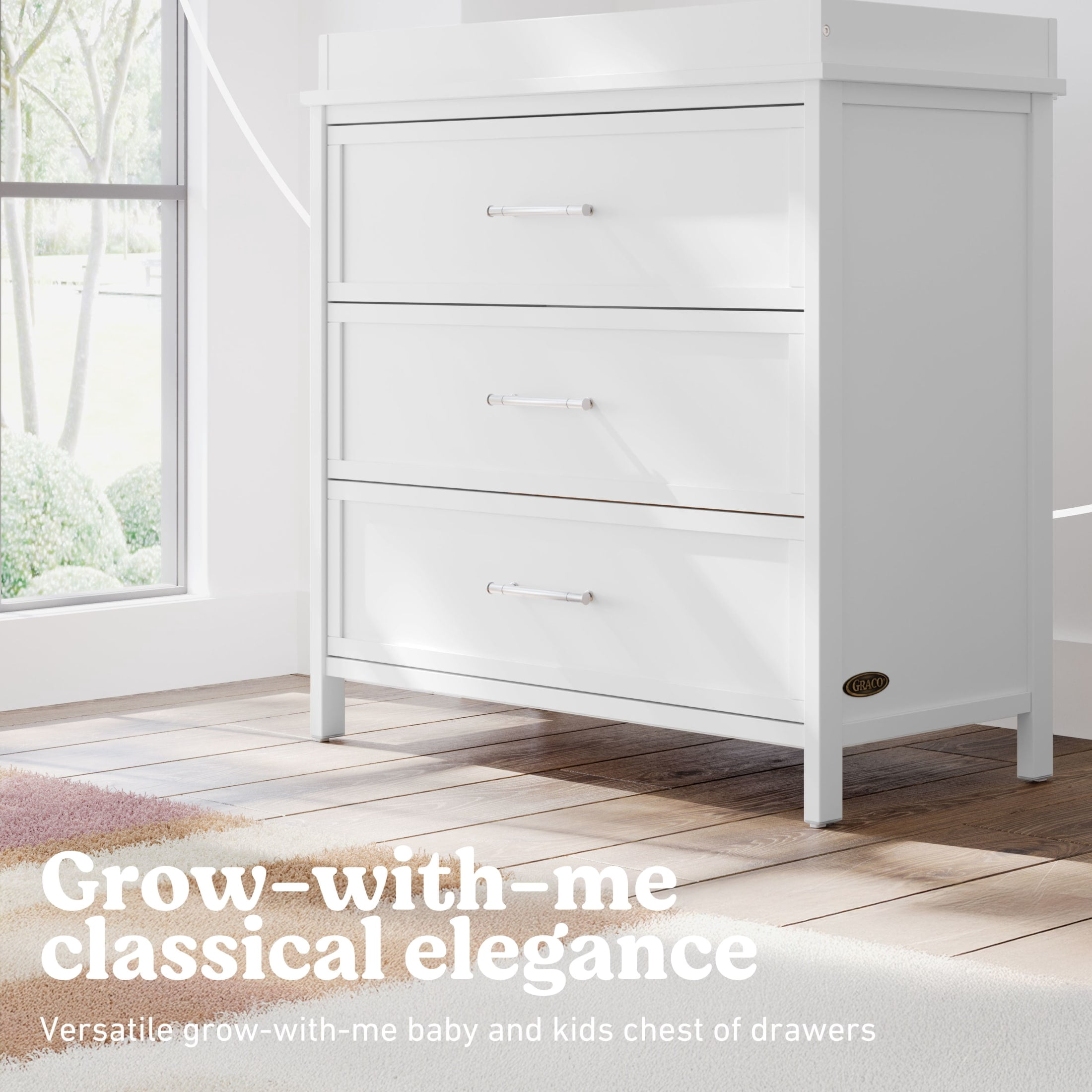 Graco Classic 3 Drawer Dresser with  Infant Changing Topper, White