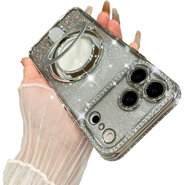 Estuche magnético con purpurina para iPhone 17 Pro Max, con MagSafe, con brillantes y soporte, de lujo, para cámara y a prueba de golpes