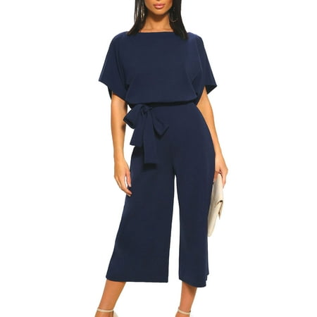 Marine Officer Jumpsuit (S-XL Lace Up Jumpsuit Casual Loose Office Daily Wear Cropped Trousers Jumpsuit Rompers Wide-Leg Back Button)