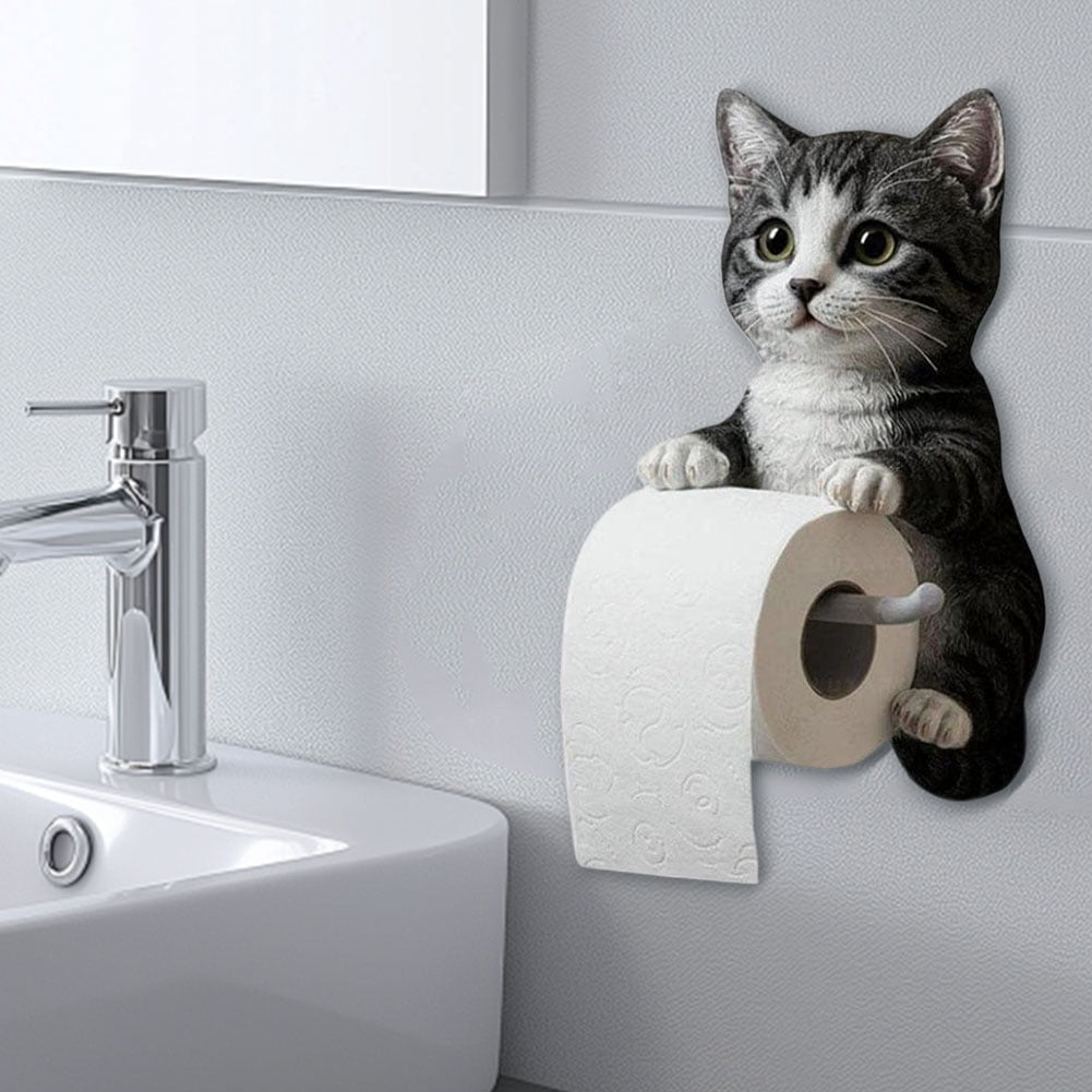 CARRFA Funny 3D Cat Toilet Roll Holder, Creative Cat Sculpture Paper Holder, Decorative Towel & Tissue Wall Mount for Bathroom Kitchen Decor Gifts for Cat Lovers