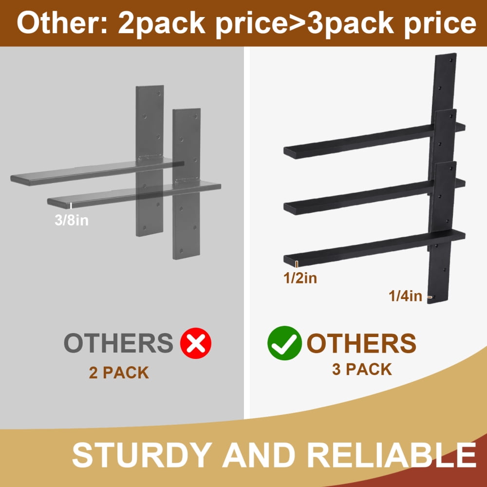 Kagrote Heavy Duty Steel Floating Shelves Brackets, 3-Piece Modern Corbels for Kitchen, Bathroom & Office Wall Shelving Support