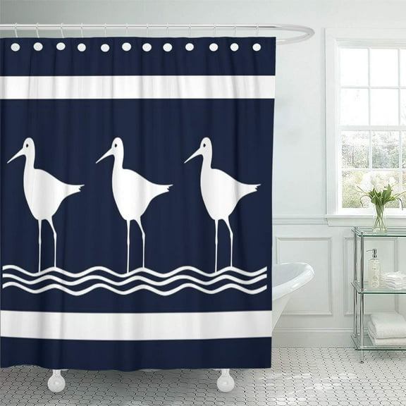 Libin Blue Beach Sand Pipers on Ocean Coastal Nautical Shower Curtain 66x72 inch