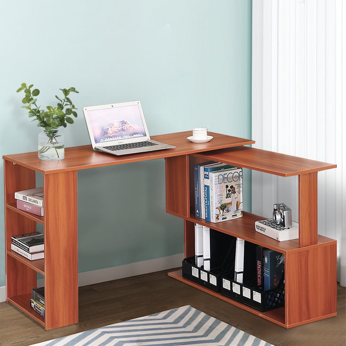 360° Rotating LShaped Corner Computer Desk Study Workstation Furniture