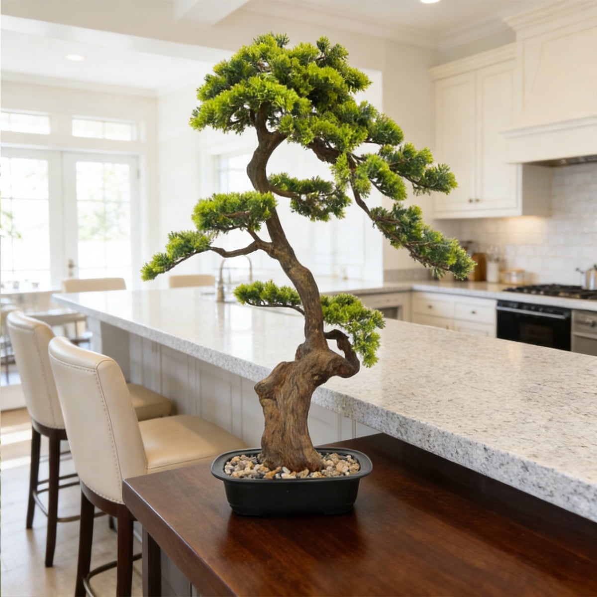 Artificial Pine Tree Fake Beauty Pine Tree Faux Plastic Green Leaves Nearly Natural Plants With Plastic Planter for Home Office Indoor Outdoor Decor 90cm