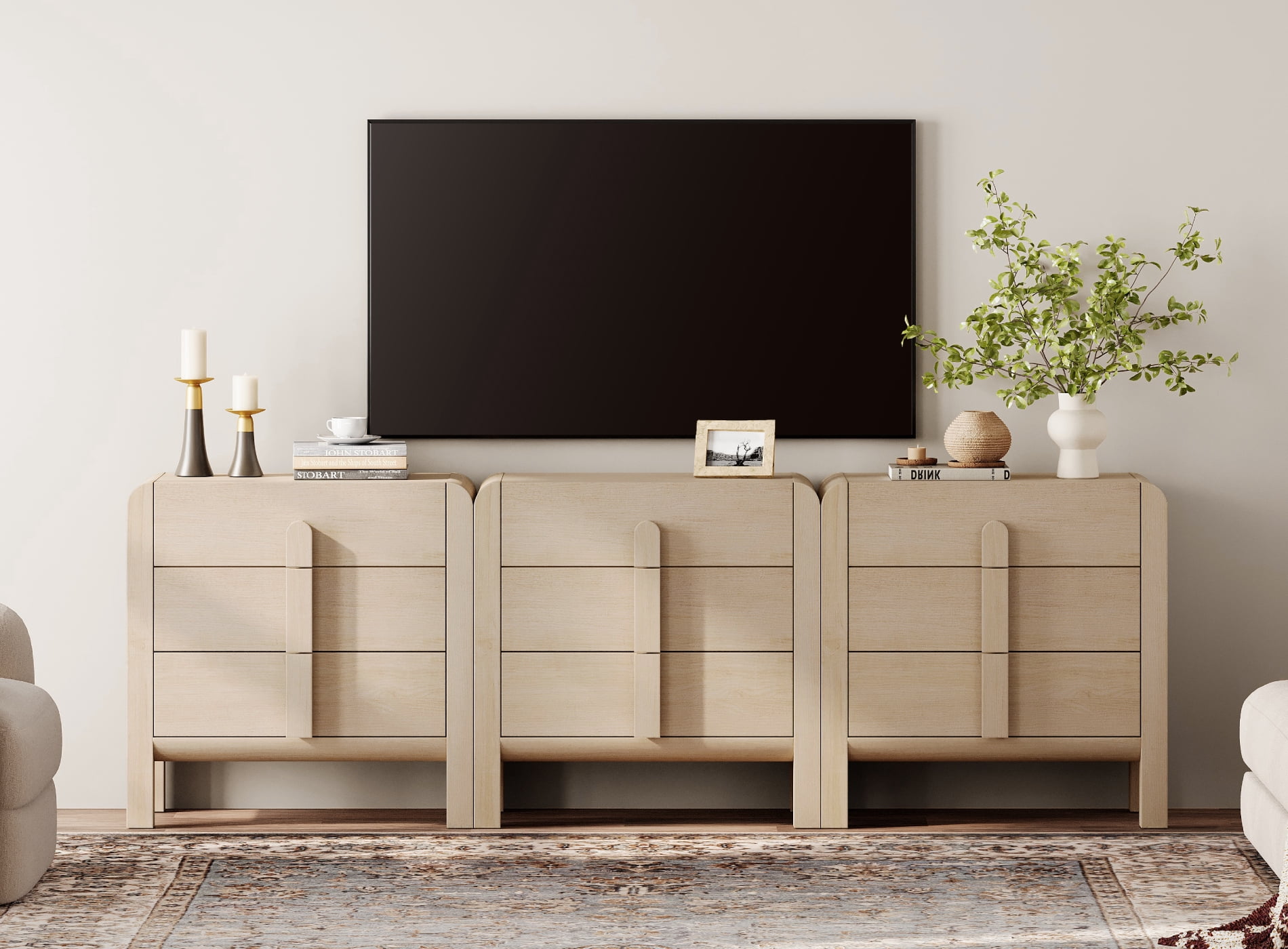 Dresser for Bedroom, Mid Century Chest of Drawers with Storage, 9 Drawer Dresser with Curved Profile Design, Wooden Modern Dresser for Living Room, Bedroom, Entryway