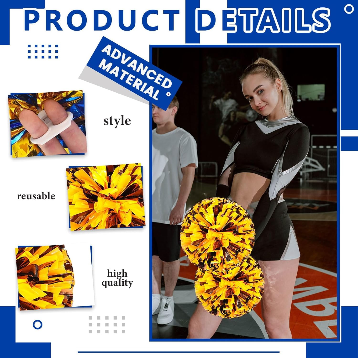 20 PCS Metallic Cheerleading Pom Pom for Team Spirit Sports Dance Cheering Kids Adults-Ring Style