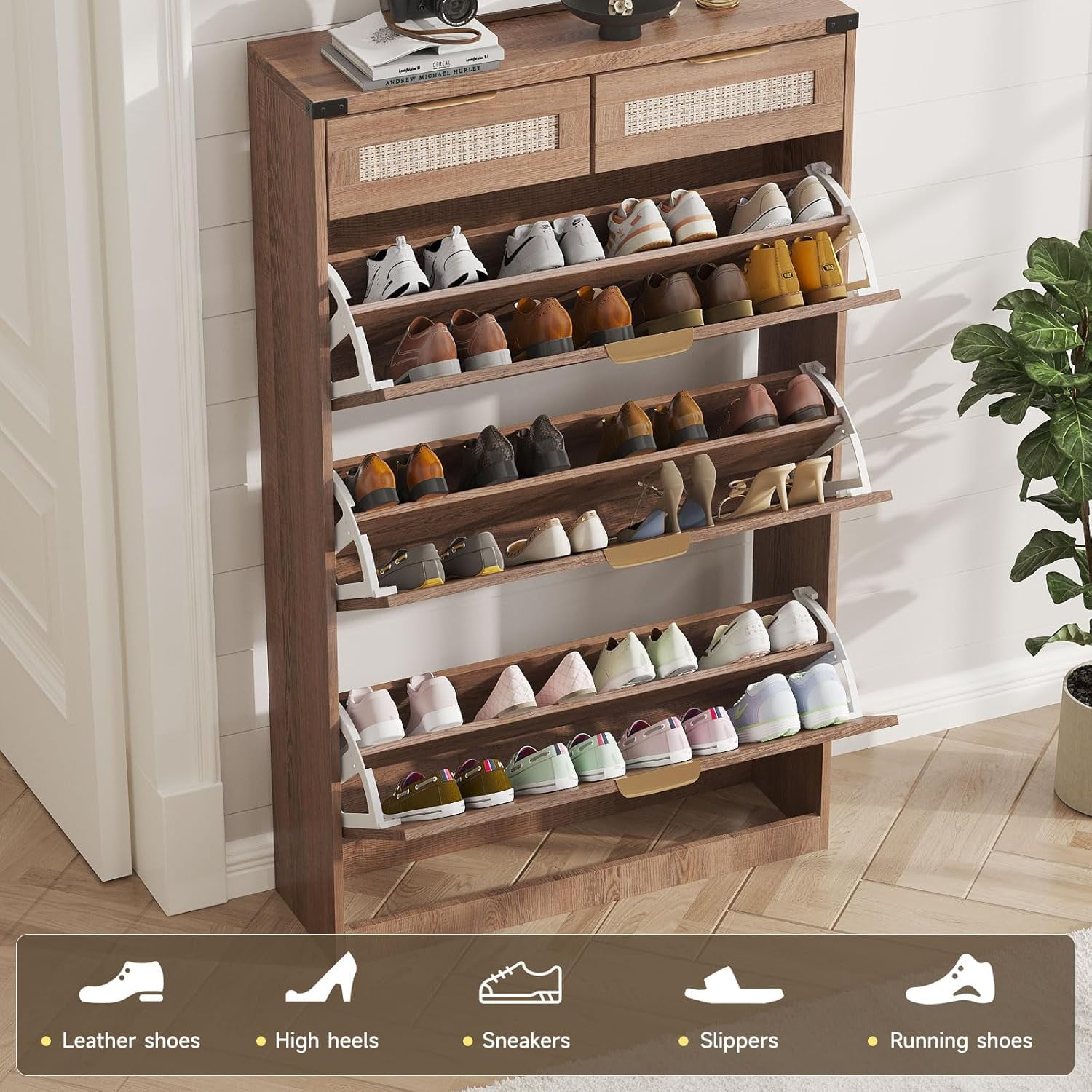 Vabches Shoe Storage Cabinet with 3 Flip Drawers & 2 Drawes for