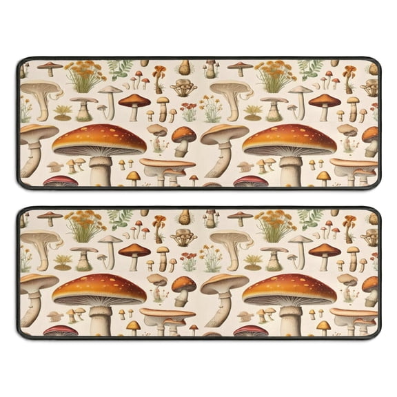 Kitchen Rugs Sets Of 2,Colorful Mushroom Botanical Beige Pattern Anti Fatigue Kitchen Mat Rugs Non Slip Washable,Decorative Kitchen Floor Mats for Kitchen,Sink,Laundry,17"x47" 17"x47"