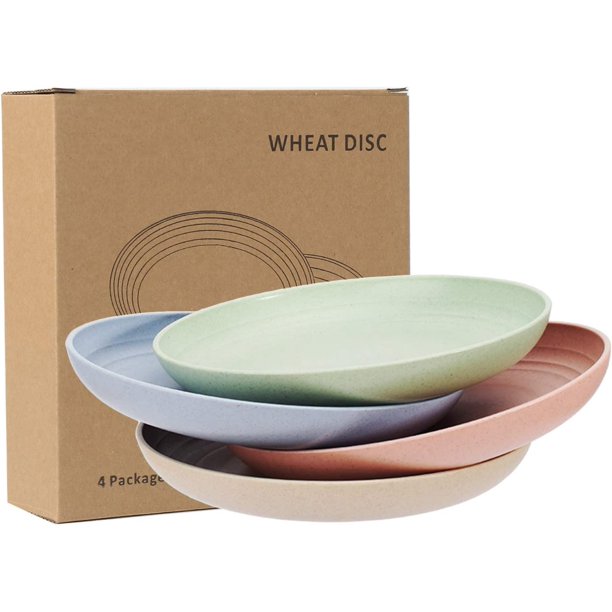 Loobuu 10 Inch Wheat Straw Deep Dinner Plates Microwave and