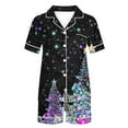 thumbnail image 4 of Women Christmas Pajama Set Short Sleeve Shorts Pjs Sleepwear Cute Santa Print Holiday Lounge Set Nightwear, 4 of 4