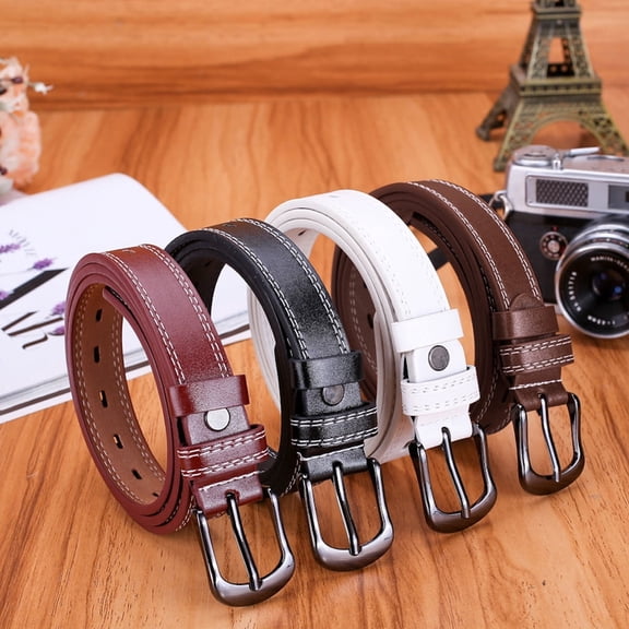 Helii Women Thin Skinny Leather Belt Narrow Waistband with Rectangle Buckle for Jeans Dresses