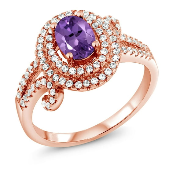 Gem Stone King Oval Purple Amethyst 2.00 Ct 18K Rose Gold Plated Silver Ring (Size 5)