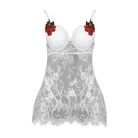 Midwennn New Embroidered Mesh Lace Hollow Out Backless Nightdress Pajamas Sexy Long Robes for Women Lingerie Gown Thigh High Stockings for Women Lingerie